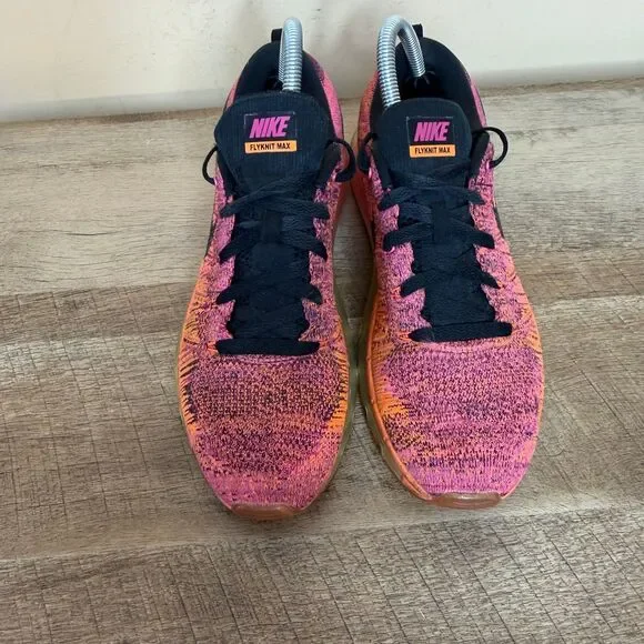 Womens Nike Flyknit Air Max Running Shoes Size 7.5 Pink Orange Black 620659-800 - Picture 4 of 7